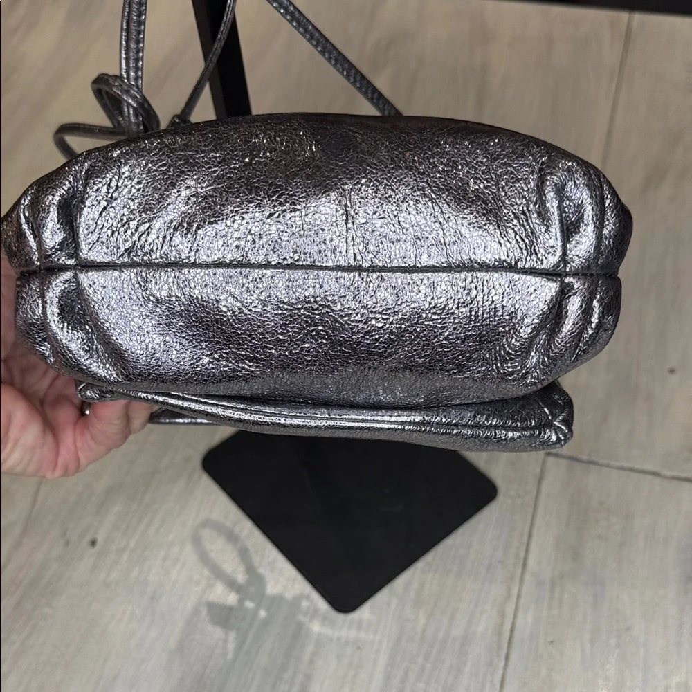 Rare Coach Poppy Limited Edition Metallic Double Button Silver Crossbody